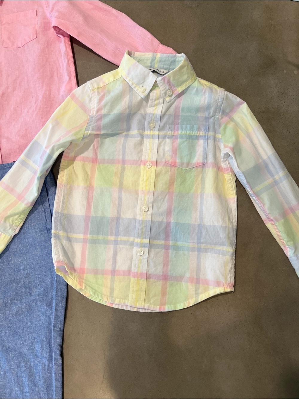 Janie & Jack- Toddler Boys Pastel Plaid Button-Up Shirt - White/Multi